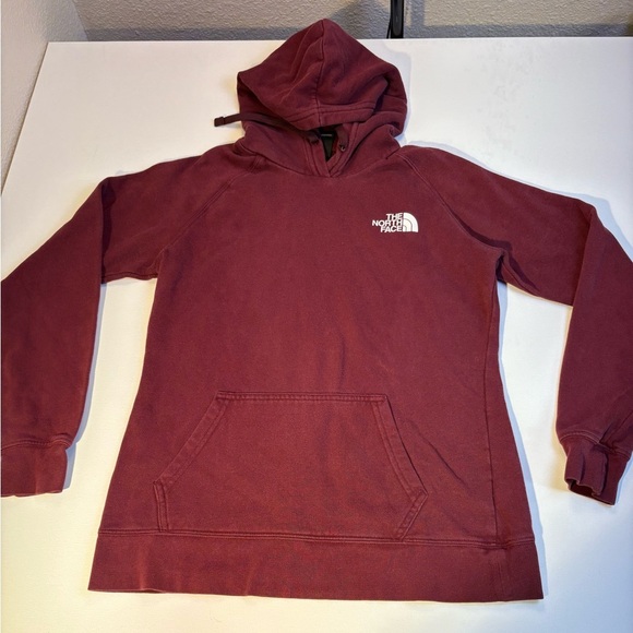 The North Face Box Logo Hoodie Womens Small Burgundy Pullover Sweatshirt - Picture 2 of 6